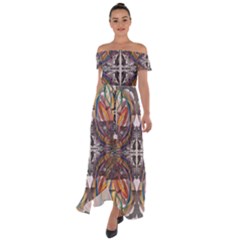 Mixed Media Print Off Shoulder Open Front Chiffon Dress by kaleidomarblingart