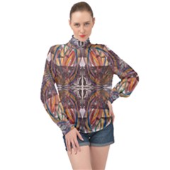 Mixed Media Print High Neck Long Sleeve Chiffon Top by kaleidomarblingart