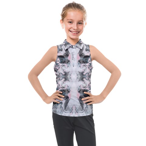 Grey On Pink Marbling Kids  Sleeveless Polo Tee by kaleidomarblingart