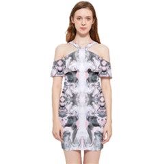 Grey On Pink Marbling Shoulder Frill Bodycon Summer Dress