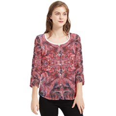 Red Arabesque Chiffon Quarter Sleeve Blouse