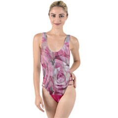 Roses Marbling  High Leg Strappy Swimsuit by kaleidomarblingart