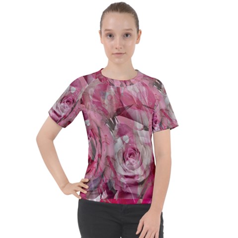 Roses Marbling  Women s Sport Raglan Tee by kaleidomarblingart