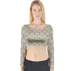 Bright Silver Flowers Motif Pattern Long Sleeve Crop Top by dflcprintsclothing