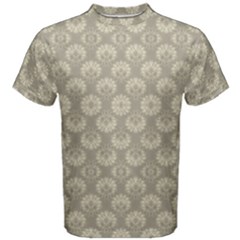 Bright Silver Flowers Motif Pattern Men s Cotton Tee