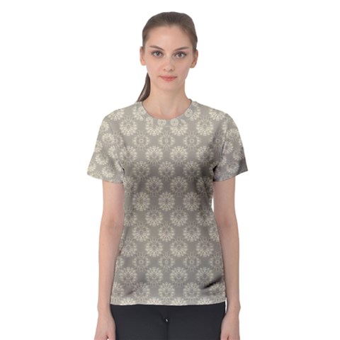 Bright Silver Flowers Motif Pattern Women s Sport Mesh Tee by dflcprintsclothing