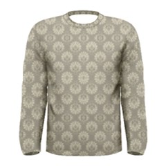 Bright Silver Flowers Motif Pattern Men s Long Sleeve Tee