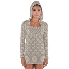 Bright Silver Flowers Motif Pattern Long Sleeve Hooded T-shirt by dflcprintsclothing