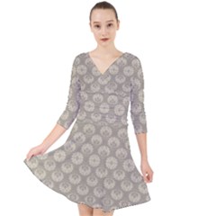 Bright Silver Flowers Motif Pattern Quarter Sleeve Front Wrap Dress by dflcprintsclothing