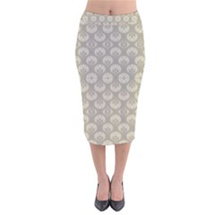 Bright Silver Flowers Motif Pattern Velvet Midi Pencil Skirt by dflcprintsclothing