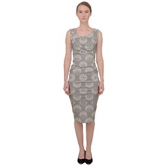 Bright Silver Flowers Motif Pattern Sleeveless Pencil Dress by dflcprintsclothing