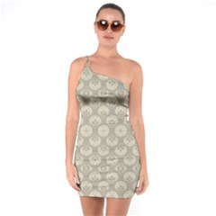 Bright Silver Flowers Motif Pattern One Soulder Bodycon Dress by dflcprintsclothing