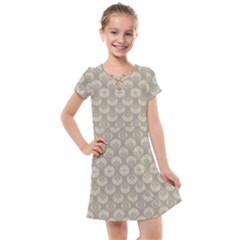 Bright Silver Flowers Motif Pattern Kids  Cross Web Dress by dflcprintsclothing