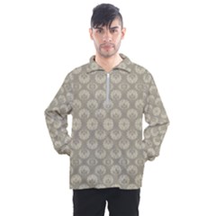 Bright Silver Flowers Motif Pattern Men s Half Zip Pullover by dflcprintsclothing