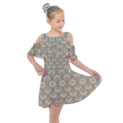 Bright Silver Flowers Motif Pattern Kids  Shoulder Cutout Chiffon Dress by dflcprintsclothing