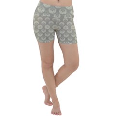 Bright Silver Flowers Motif Pattern Lightweight Velour Yoga Shorts