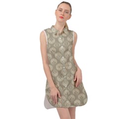 Bright Silver Flowers Motif Pattern Sleeveless Shirt Dress by dflcprintsclothing