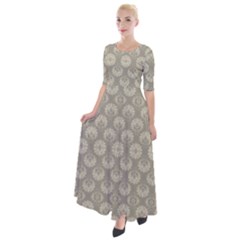 Bright Silver Flowers Motif Pattern Half Sleeves Maxi Dress by dflcprintsclothing