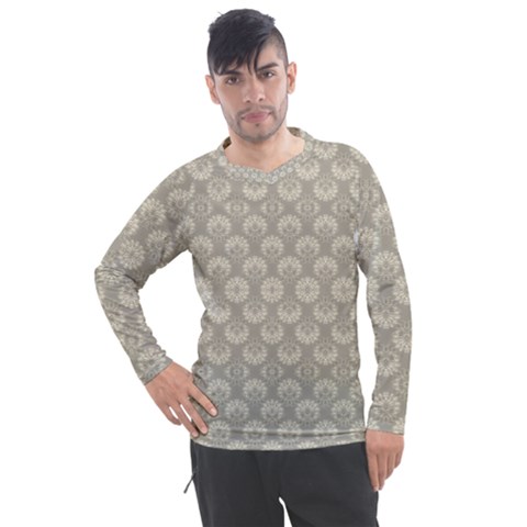 Bright Silver Flowers Motif Pattern Men s Pique Long Sleeve Tee by dflcprintsclothing