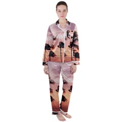 Palm Trees Satin Long Sleeve Pajamas Set by LW323