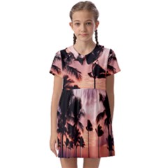 Palm Trees Kids  Asymmetric Collar Dress