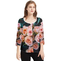 Sweet Roses Chiffon Quarter Sleeve Blouse