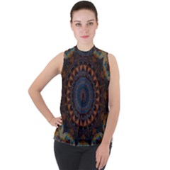 Victory Mock Neck Chiffon Sleeveless Top by LW323