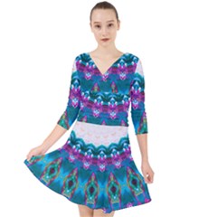 Peacock Quarter Sleeve Front Wrap Dress by LW323