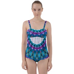 Peacock Twist Front Tankini Set by LW323