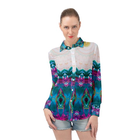 Peacock Long Sleeve Chiffon Shirt by LW323