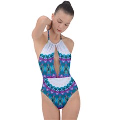 Peacock Plunge Cut Halter Swimsuit by LW323