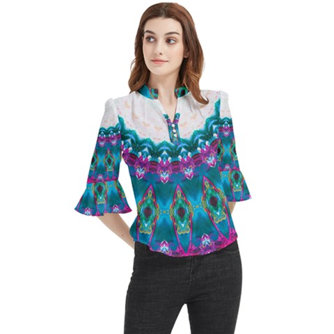 Peacock Loose Horn Sleeve Chiffon Blouse by LW323