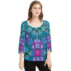 Peacock2 Chiffon Quarter Sleeve Blouse