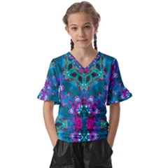 Peacock2 Kids  V-neck Horn Sleeve Blouse