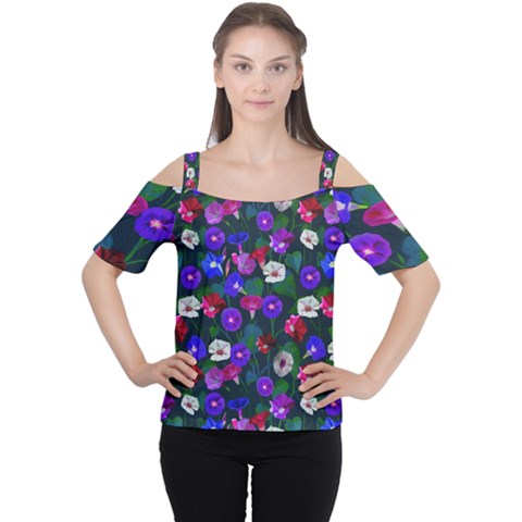 Watercolor Flowers  Bindweed  Liana Cutout Shoulder Tee by SychEva