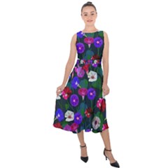 Watercolor Flowers  Bindweed  Liana Midi Tie-back Chiffon Dress by SychEva