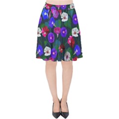 Watercolor Flowers  Bindweed  Liana Velvet High Waist Skirt by SychEva