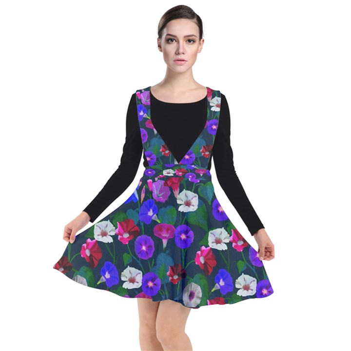 Watercolor Flowers  Bindweed  Liana Plunge Pinafore Dress