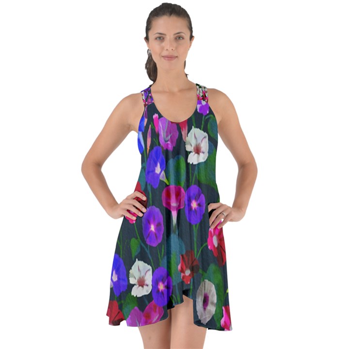 Watercolor Flowers  Bindweed  Liana Show Some Back Chiffon Dress