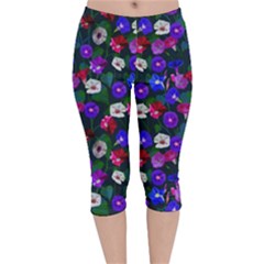 Watercolor Flowers  Bindweed  Liana Velvet Capri Leggings  by SychEva