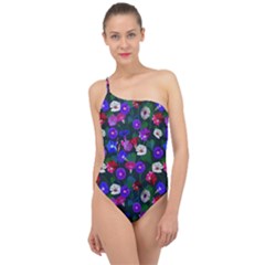 Watercolor Flowers  Bindweed  Liana Classic One Shoulder Swimsuit by SychEva