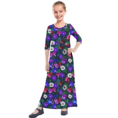 Watercolor Flowers  Bindweed  Liana Kids  Quarter Sleeve Maxi Dress by SychEva