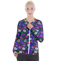 Watercolor Flowers  Bindweed  Liana Casual Zip Up Jacket by SychEva