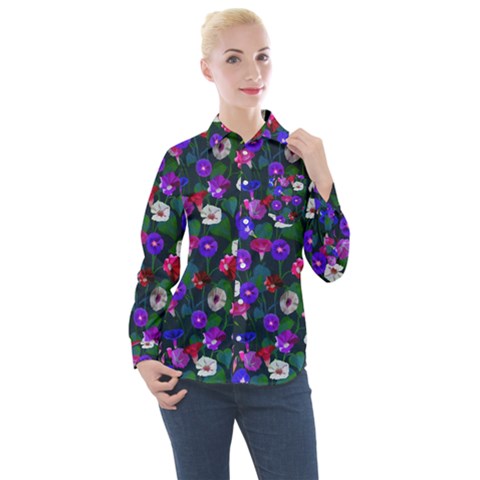 Watercolor Flowers  Bindweed  Liana Women s Long Sleeve Pocket Shirt by SychEva