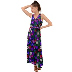 Watercolor Flowers  Bindweed  Liana V-neck Chiffon Maxi Dress by SychEva