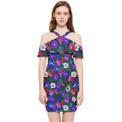 Watercolor Flowers  Bindweed  Liana Shoulder Frill Bodycon Summer Dress