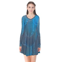 Feathery Blue Long Sleeve V-neck Flare Dress by LW323