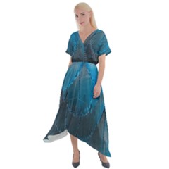 Feathery Blue Cross Front Sharkbite Hem Maxi Dress by LW323