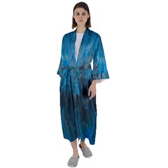 Feathery Blue Maxi Satin Kimono by LW323