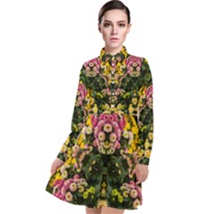 Springflowers Long Sleeve Chiffon Shirt Dress by LW323